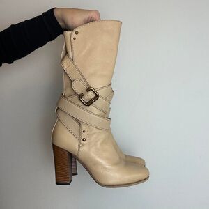 Chloé Paddington Vintage Y2K Cream Leather Block Heel Strappy Boots
